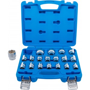 Conjunto de encaixes para chave de caixa, sextavados | Entrada de quadrado interno de 12,5 mm (1/2") | 8 - 32 mm | 19 peças Conjunto de encaixes para chave de caixa, sextavados | Entrada de quadrado interno de 12,5 mm (1/2") | 8 - 32 mm | 19 peças