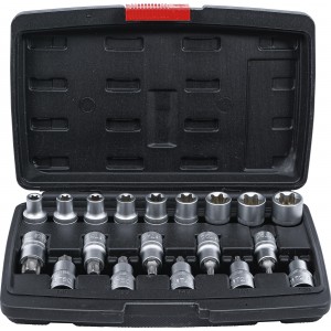 Conjunto de chaves de caixa/encaixes de pontas | Entrada de sextavado interno 12,5 mm (1/2") | Perfil em T (para Torx) / Perfil em E | 19 peças