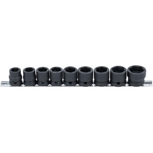 Conjunto de encaixes para chave de caixa de impacto sextavados, extra planos | Entrada de quadrado interno de 12,5 mm (1/2") | 13 - 24 mm | 9 peças